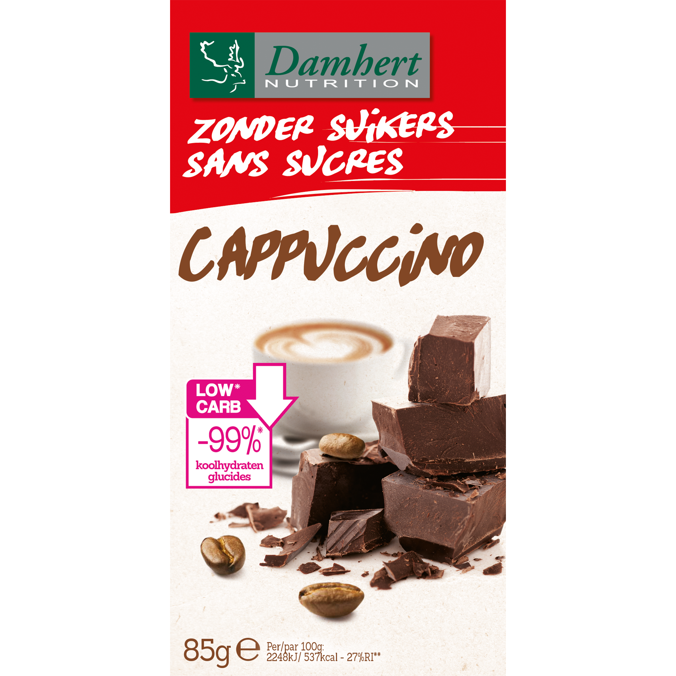 Cukormentes csokoládé tabletta Cappuccino
