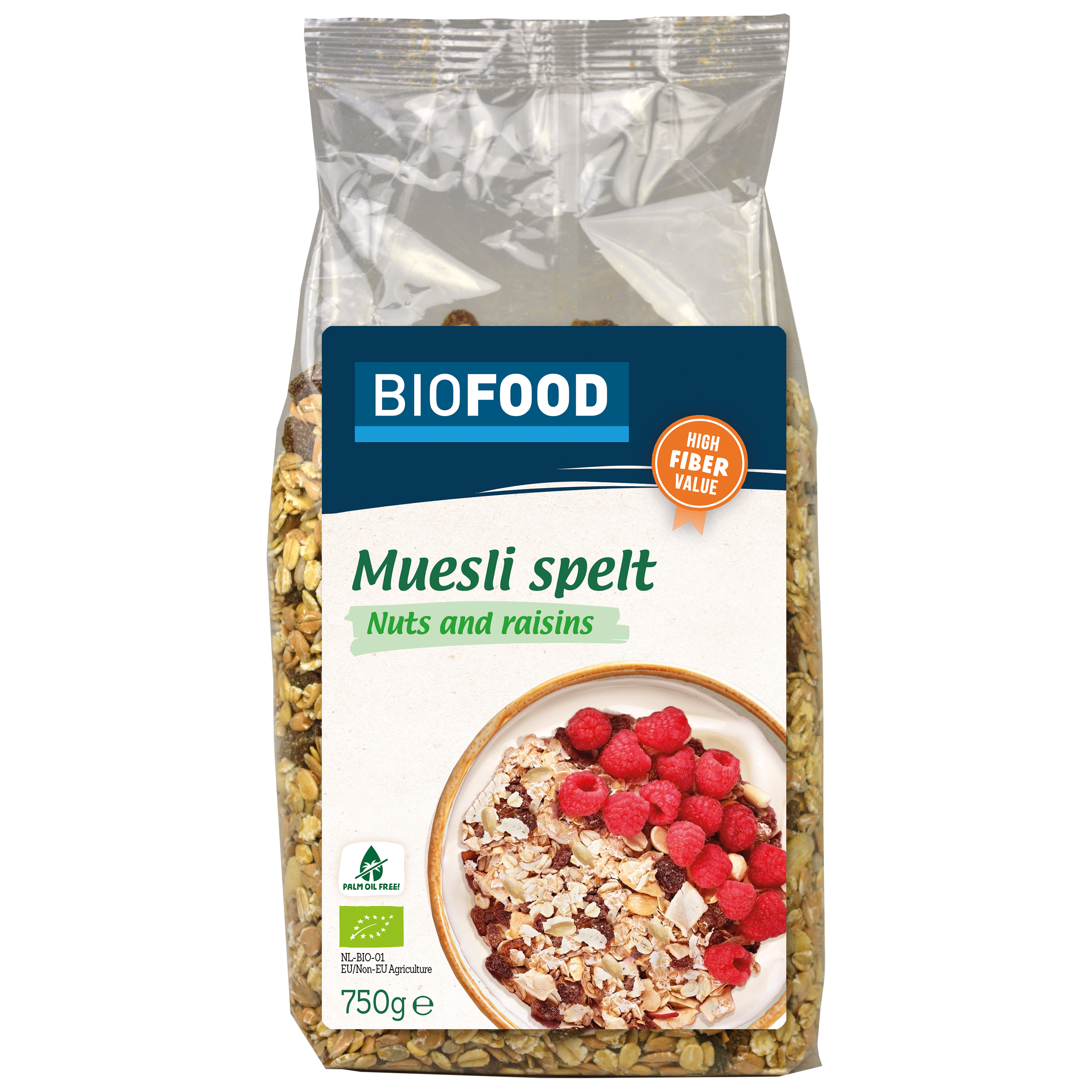 Biofood Müsli Tönkölybúza Dió és Mazsola BIO